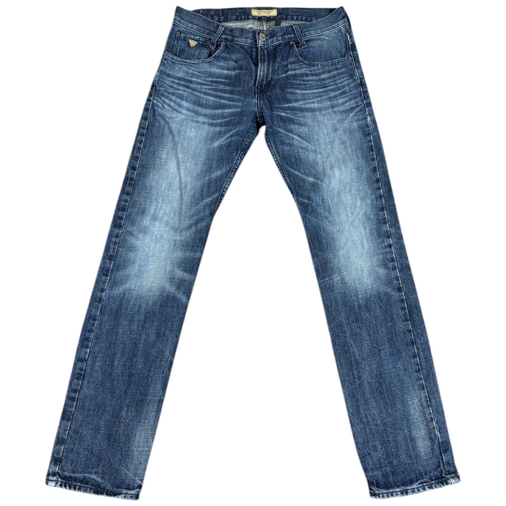 Guess Mens Jeans 32x32 Dark‎ Blue Denim Alameda Slim Tapered Leg Distressed Y2K